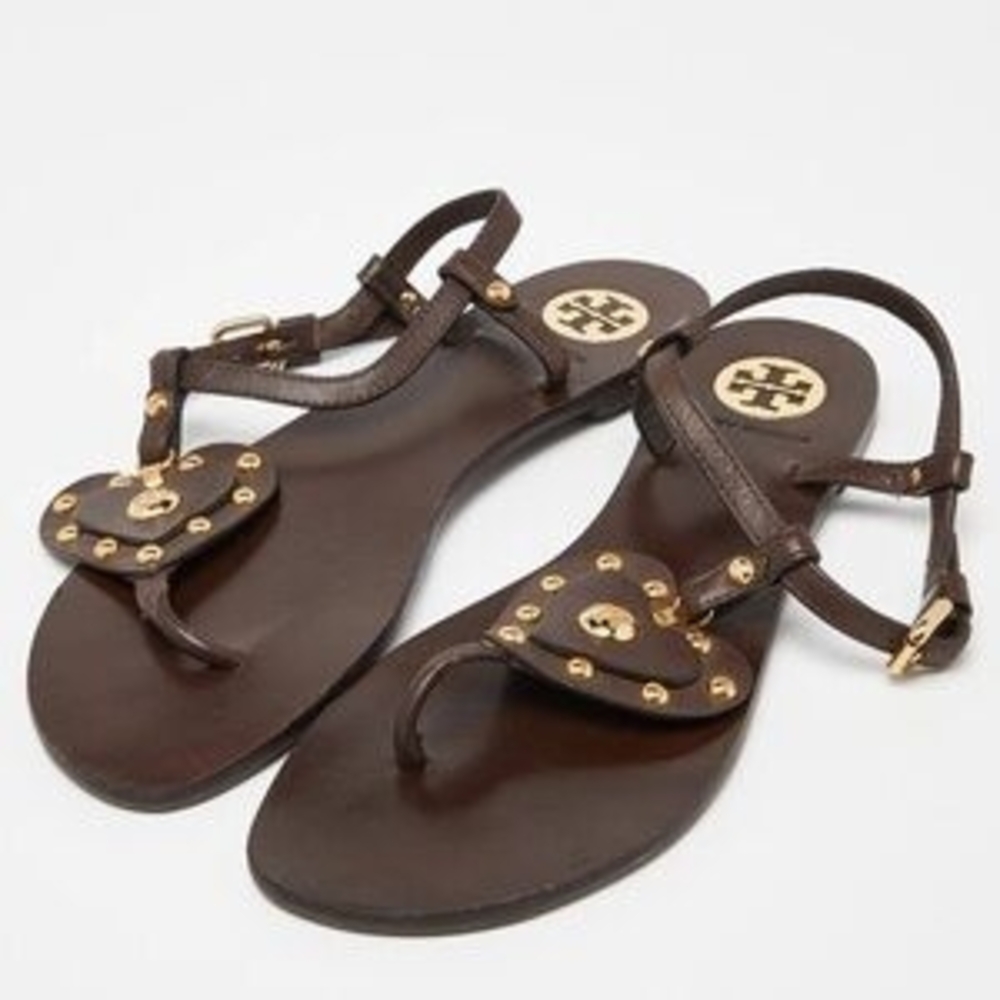 Tory Burch Brown Heart Sandals- Brown/Gold